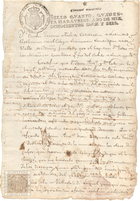 Study certificate of two students 1816