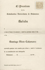 Letter from the Estudiantina Universitaria of Salamanca