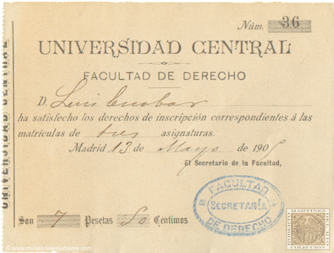 Registration payment at the Central University of Madrid