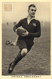 El Príncipe Obolensky juando al Rugby en la Universidad de Oxford