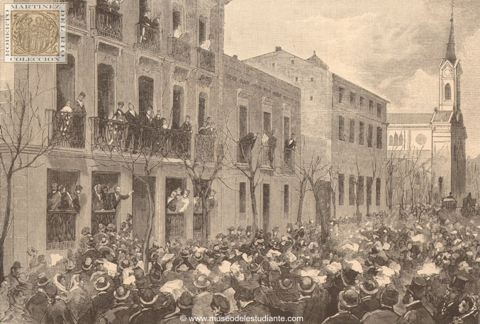 Manifestation of the students in honor of the author of "The great Galeote", in Calle de la Princesa, in the afternoon of 23 of the current