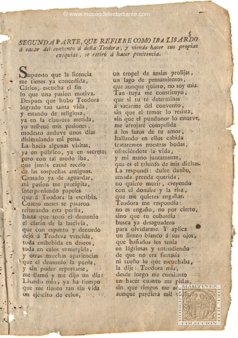 Lisardo el estudiante. Segunda parte que refiere como iba Lisardo  sacar del convento  doa Teodora, y viendo hacer sus propias exequias, se retir  hacer penitencia