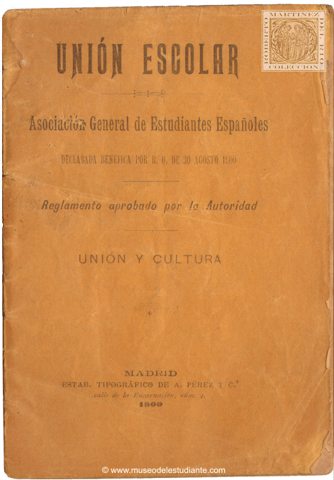 Unin Escolar Asociacin General de Estudiantes Espaoles. Reglamento aprobado por la autoridad