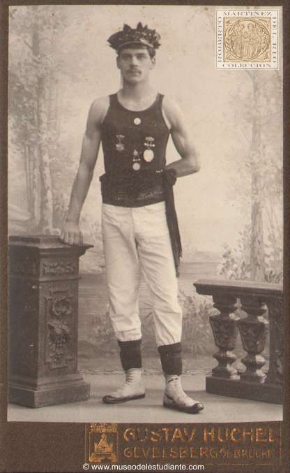 A german student athlete posing his competition medals