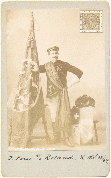 President of the Association Concordia Bern in full dress with his sword and the flag