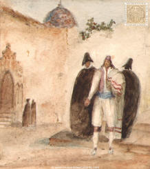 Husbandman and students at the door of a convent