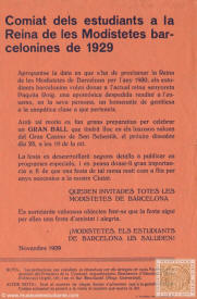 Invitation of the students to the Queen of the Dressmakers of Barcelona in 1929