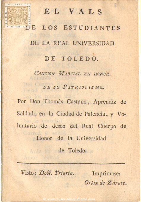 El vals de los estudiantes de la Real Universidad de Toledo. Cancin marcial en honor de su patriotismo