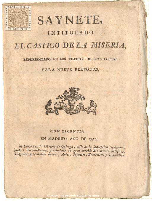 Saynete intitulado El castigo de la miseria