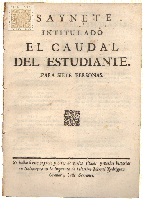 Saynete intitulado El caudal de el estudiante