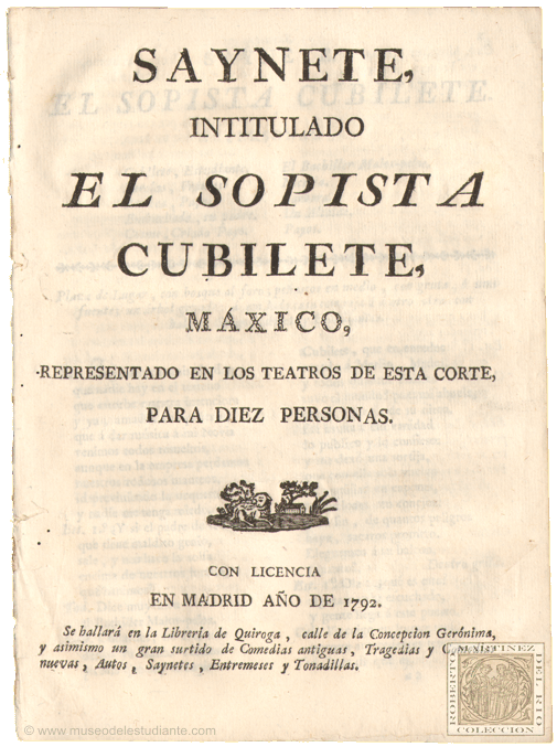 Saynete intitulado El sopista Cubilete, Mxico